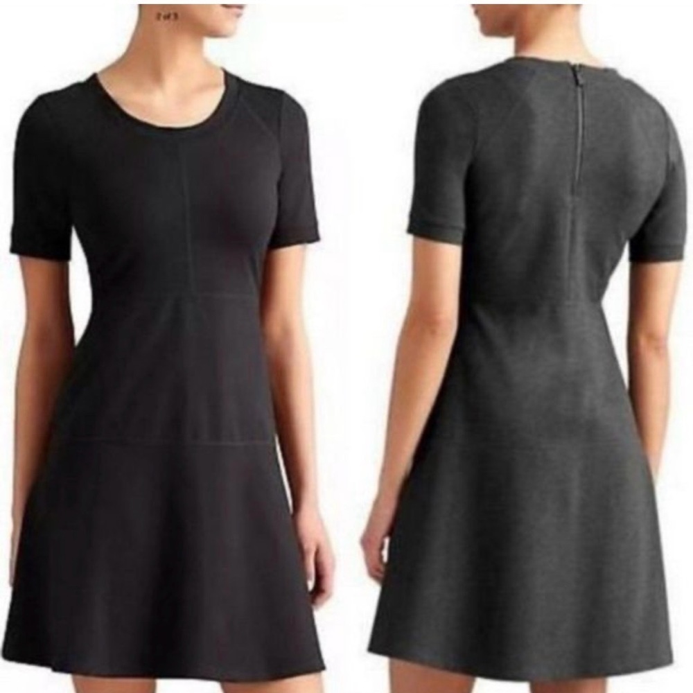 ATHLETA S Enroute black Fit & Flare Pointe woman stretch midi woman dress LBD